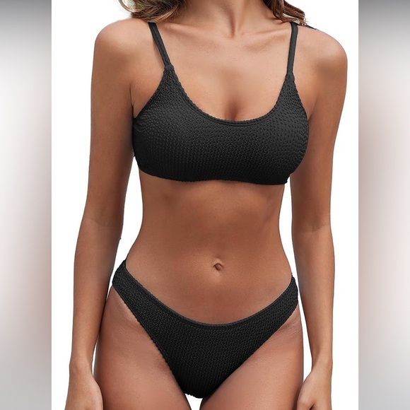 ~Ribbed Bikini Set Scoop Neck Cheeky Swimsuit Textured Two Piece~ - Picture 2 of 8